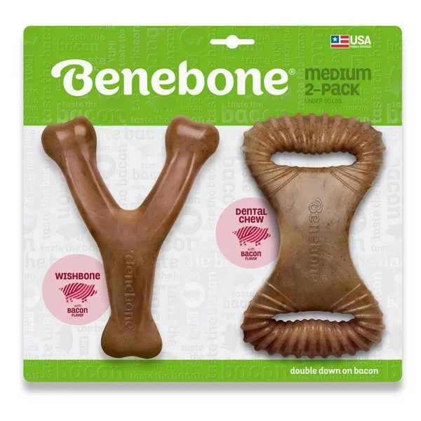 1ea Benebone 2 Pack Dental Chew/Wishbone Bacon Medium - Health/First Aid